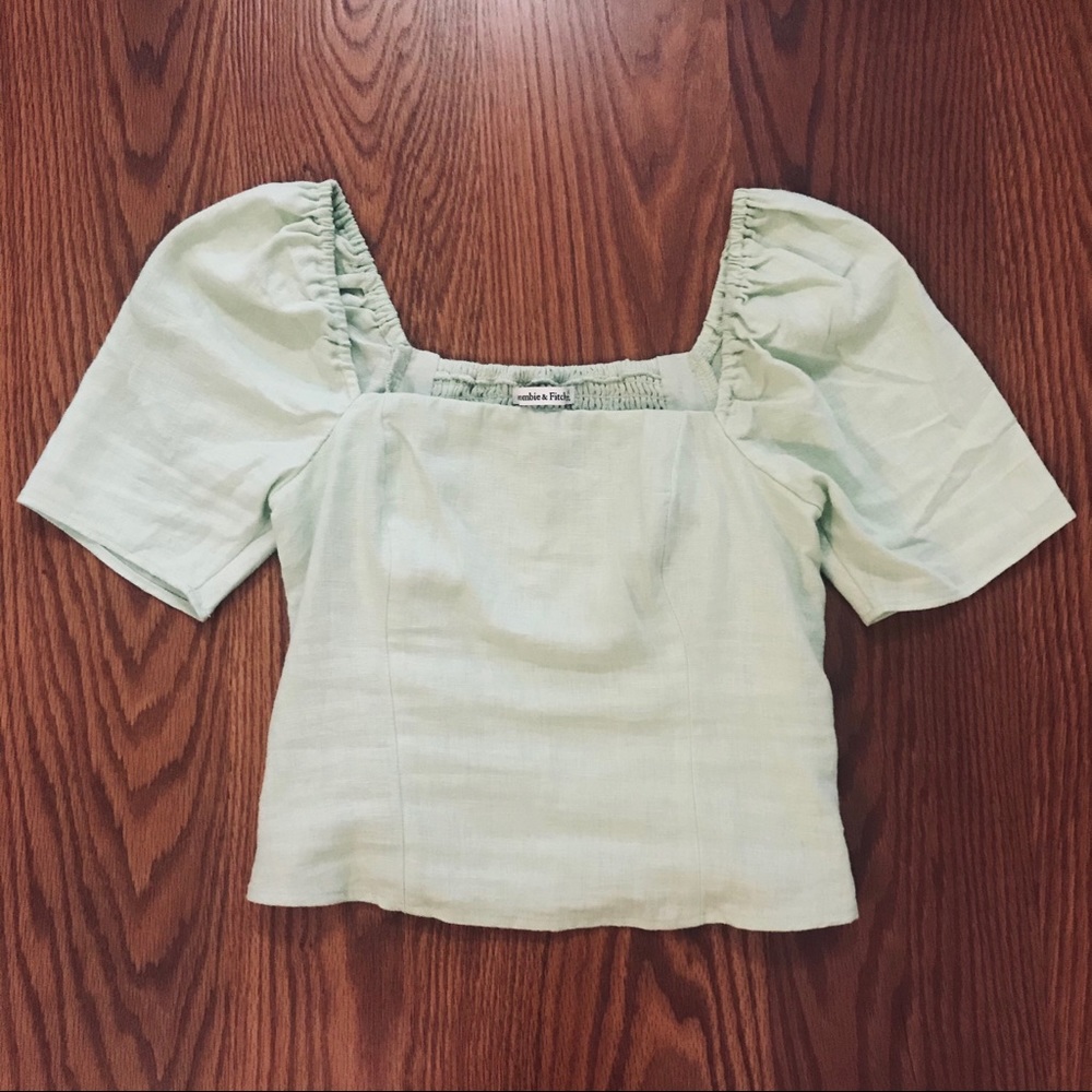 Abercrombie & Fitch Linen-Blend Puff Sleeve Top